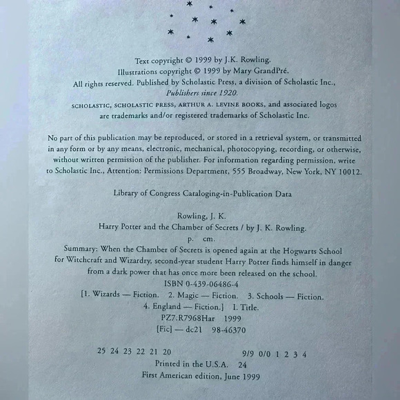 1999 Harry Potter & the Chamber of Secrets by J. K. Rowling hardcover book - Picture 9 of 12